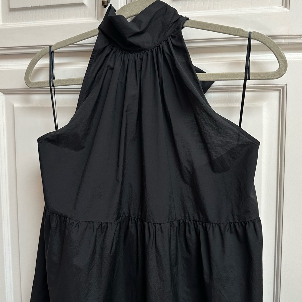 Theory Halter Tier Mini Dress in Black Tech Lawn Size Medium - Picture 5 of 13